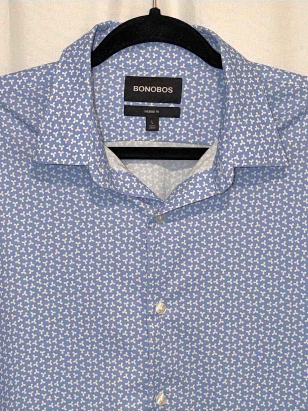 Bonobos Shirt Tailored Fit Button Front Performance Blue White Long Sleeve Men L
